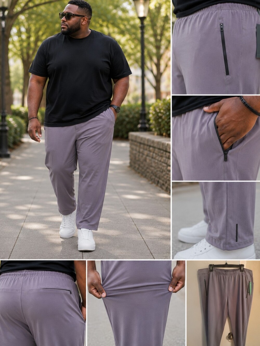 NWT Athletic Works Men's 3XL Performance Jogger Pants Gray Stretch Zip Pocket
